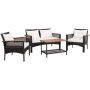 4PCS Rattan Patio Furniture Set Acacia Wood Outdoor Conversation Set w/Cushions - Image 1