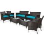 Gymax 8-Pieces Rattan Patio Conversation Furniture Set Outdoor with Turquoise Cushion - Image 1