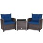 Gymax 3PCS Outdoor Patio Rattan Conversation Set Garden Yard w/Navy Cushions - Image 1
