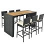 7-Piece PE Wicker Bar Furniture Outdoor Dining Set w/ Wood Tabletop and 6 Dining Chairs w/ Beige Cushion - Image 1