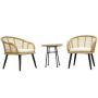 3-Pieces Outdoor Wicker Conversation Sets w/ Beige Cushion and Tempered Glass Table Top - Image 1