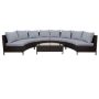Brown 5-Pieces Half-Moon Shape PE Rattan Wicker Conversation Set with Tempered Glass Table and Gray Cushions - Image 1