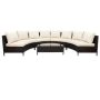 Brown 5-Pieces Half-Moon Shape PE Rattan Wicker Conversation Set with Tempered Glass Table and Beige Cushions - Image 1