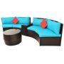 Brown 4-Piece Wicker Patio Conversation Set with Blue Cushions - Image 1