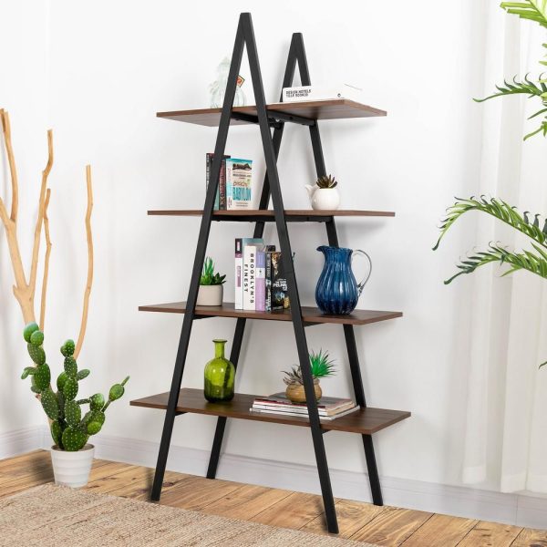 Glitzhome-64-57-inch-H-Multi-Colored-4-Tier-Metal-Wooden-Bookcases-and-Ladder-Shelves