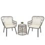 3-Piece Patio Wicker Conversation Bistro Set with 2 Chairs & Glass Top Side Table & Cushions Tan - Image 1