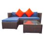 3-Pieces Wicker Patio Conversation Sectional Seating Set with Blue Cushions - Image 1