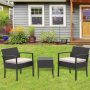 3-Piece Rattan Wicker Patio Conversation Set Outdoor Table and Chairs w/ Gray Cushions - Image 1