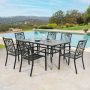 7-Piece Metal Patio Outdoor Dining Set with 6 Dining Chairs and Slat Table - Image 1