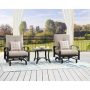 3-Piece Aluminum Patio Conversation Set with Beige Sunbrella Cushions, 2 Rocking Chairs, Side Table - Image 1