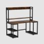 TRIBESIGNS WAY TO ORIGIN Wanz 55-in. Rectangular Black Metal Brown Particle Board Wood Computer Desk with Hutch Storage Shelves Monitor Stand - Image 1