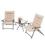3-Piece Folding Metal Outdoor Bistro Set with Padded Khaki Cushions - Image 1