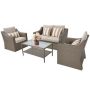 Grey 4-Piece Wicker Patio Conversation Set with Beige Cushions - Image 1