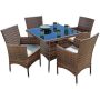 Brown 5-Piece Wicker Square Outdoor Dining Set w/ Brown Cushions - Image 1
