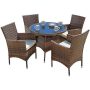 Brown 5-Piece Wicker Round Outdoor Dining Set w/ Brown Cushions - Image 1