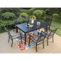 Black 7-Piece Metal Outdoor Patio Dining Set with Extendable Table and Fashion Stackable Chairs - Image 1