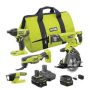 RYOBI ONE+ 18V Cordless 5-Tool Combo Kit with One 4.0 Ah Battery, One 1.5 Ah Battery, 18V Charger, and Bag - Image 1