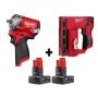Milwaukee M12 FUEL 12V Lithium-Ion Brushless Cordless Stubby 3/8 in. Impact Wrench and Crown Stapler with two 3.0 Ah Batteries - Image 1