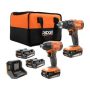 RIDGID 18V Cordless 2-Tool Combo Kit with 1/2 in. Drill/Driver, 1/4 in. Impact Driver, (4) 2.0 Ah Batteries, Charger, and Bag - Image 1