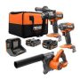 RIDGID 18V Brushless Cordless 3-Tool Combo Kit w/ Hammer Drill, Impact Driver, Compact Jobsite Blower, Batteries, Charger & Bag - Image 1