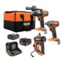 RIDGID 18V Brushless Cordless 3-Tool Combo Kit w/ Hammer Drill, Impact Driver, Digital Inflator, Batteries, Charger & Bag - Image 1