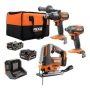 RIDGID 18V Brushless Cordless 3-Tool Combo Kit w/ Hammer Drill, Impact Driver, Jig Saw, Batteries, Charger & Bag - Image 1