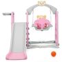 Costway 4-in-1 Toddler Climber and Swing Set with Basketball Hoop and Ball Pink - Image 1