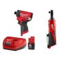 Milwaukee M12 12-Volt Lithium-Ion Cordless FUEL 1/4 in. Impact Driver and 3/8 in. Ratchet Combo Kit w/One 2.0Ah Battery & Charger - Image 1