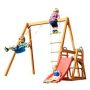 Kids Wooden Swing Set with Slide, Outdoor Playset Backyard Activity Playground Climb Swing Set - Image 1