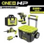 RYOBI ONE+ HP 18V Compact Brushless 3-Tool Combo Kit with LINK Rolling Tool Box, (2) 1.5 Ah Batteries and Charger - Image 1