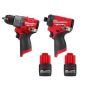 Milwaukee M12 FUEL 12V Lithium-Ion Brushless Cordless 1/4 in Impact Driver, 1/2 in Hammer Drill w/(2) M12 CP 2.5 Ah Batteries - Image 1
