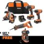 RIDGID 18V Cordless 4-Tool Combo Kit with 4.0 Ah Battery, 2.0 Ah Battery, Charger, Bag and 18V Digital Inflator - Image 1