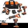 RIDGID 18V Cordless 4-Tool Combo Kit with 4.0 Ah Battery, 2.0 Ah Battery, Charger, Bag and 18V SubCompact 1/2 in. Impact Wrench - Image 1