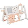 6-in-1 Light Pink HDPE Playset with Tunnel, Climber, Whiteboard, Toy Building Block Baseplates, Basketball Hoop - Image 1