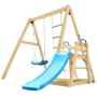 Sudzendf Wood Outdoor Swing Set with Swing, Climbing Rope ladders and Slide in Blue - Image 1