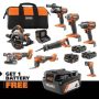 RIDGID 18V Brushless 8-Tool Combo Kit w/ (2) 2.0 Ah and (1) 4.0 Ah MAX Output Batteries, Charger, & FREE 18V 4.0 Ah Battery - Image 1