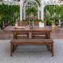 Walker Edison Furniture Company Dark Brown 4-pc Extendable Wood Outdoor Patio Dining Set - Image 1