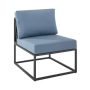 Welwick Designs Metal Armless Middle Outdoor Patio Modern Modular Sectional Chair w/ Blue Cushions - Image 1