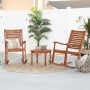 Welwick Designs Brown 3-pc Acacia Wood Traditional Rocking Chair Outdoor Chat Set with Slatted Square Side Table - Image 1