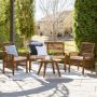Welwick Designs Dark Brown 4 Piece Acacia Wood Patio Conversation Set w/ Ivory Cushions - Image 1