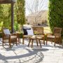 Welwick Designs Dark Brown 5 Piece Acacia Wood Patio Conversation Set w/ Ivory Cushions - Image 1