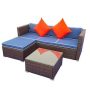 3-Piece Patio Wicker Rattan Outdoor Furniture Sectional Sofa Set with Blue Cushions - Image 1