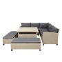 6-Piece Rattan Wicker Outdoor Sectional Sofa Set w/ Table, Benches and Gray Cushions - Image 1