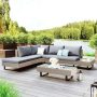 Beige 3-Piece PE Wicker Outdoor L-Shaped Sectional Sofa Patio Furniture Set with Glass Table and Light Gray Cushions - Image 1
