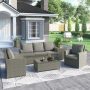 Gray 5 -Piece PE Rattan Wicker Outdoor Sectional Sofa Seating Group Patio Furniture Sets with Tables and Gray Cushions - Image 1