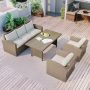 Beige Brown 4-Piece PE Wicker Outdoor Patio Furniture Set Conversation Set Sofa Set with Beige Cushions - Image 1
