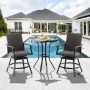 Brown Rattan 3-Piece Aluminum Outdoor Bistro Set All Weather, 2 Swivel Rattan Chairs and High Bar Table for Lawn Garden - Image 1