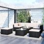 Black 10-Piece Wicker Outdoor Sectional Set w/ Beige Cushions - Image 1