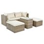 Beige 5-Piece PE Rattan Wicker Patio Set Outdoor Furniture Sectional Sofa Set w/ White Cushions - Image 1