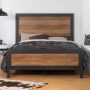 Walker Edison Furniture Company Rustic Home Rustic Oak Queen Size Metal Bed Frame w/ Wood Accents - Image 1
